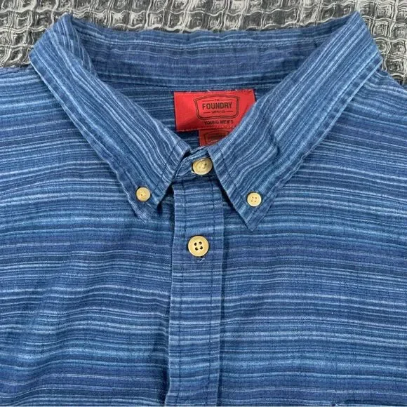 FOUNDRY SUPPLY CO Young Men's Blue Short Sleeve Button Down Shirt 3XL #867 - Picture 4 of 8